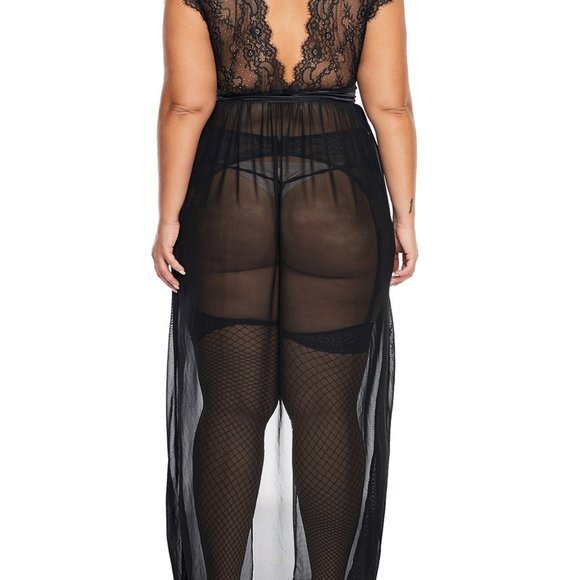 Black Plus Size Locked Away Lover Lingerie Gown Stockings Not Included - Picture 3 of 6